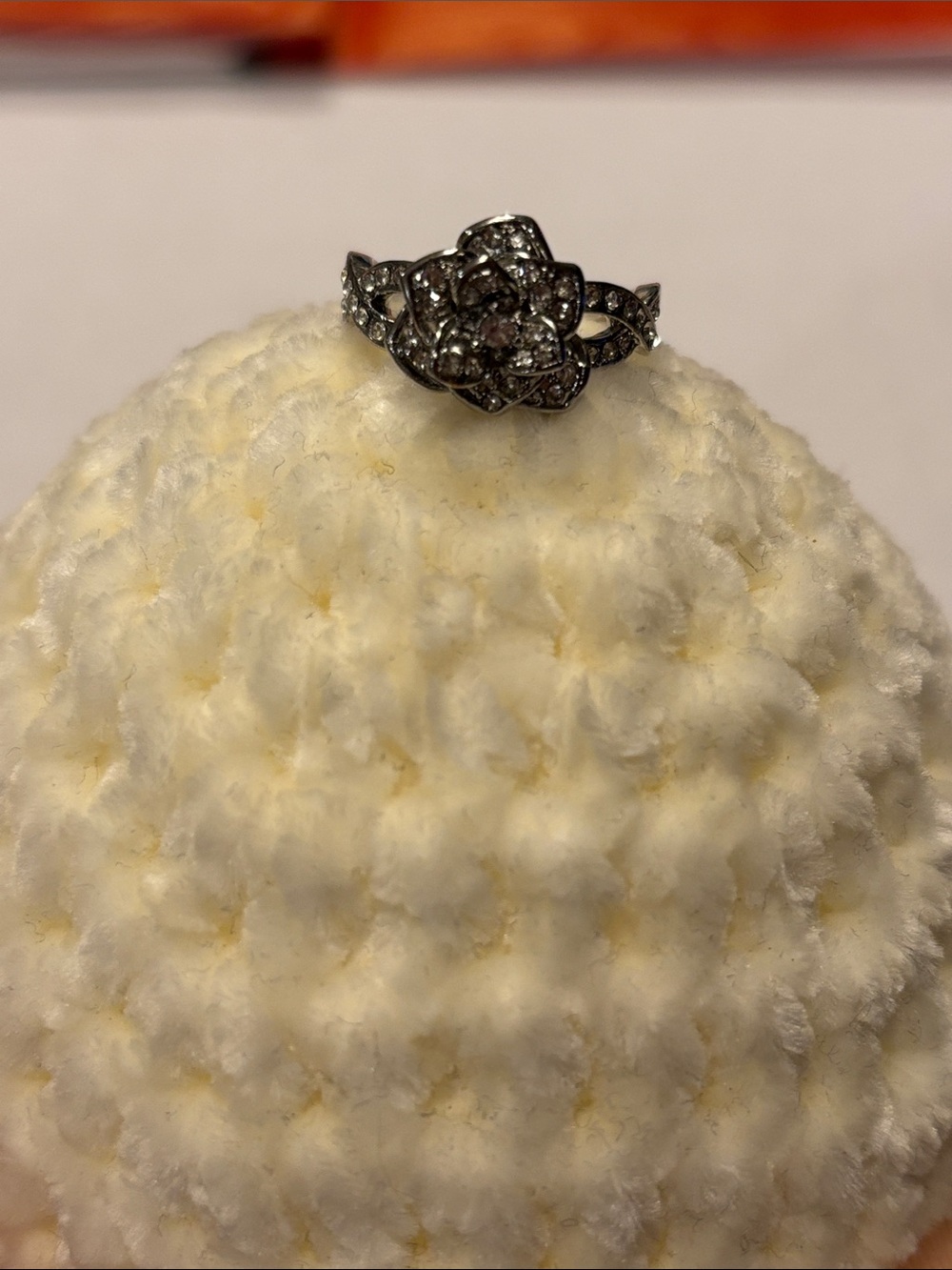 Sparkling Floral Crystal Ring in Silver Ton